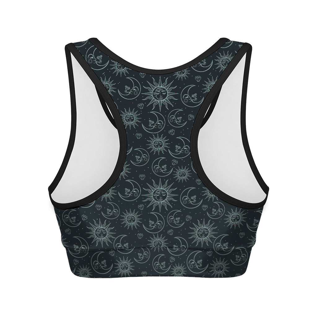 Blue Sun And Moon Pattern Print Women's Sports Bra