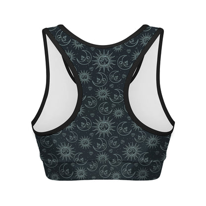 Blue Sun And Moon Pattern Print Women's Sports Bra