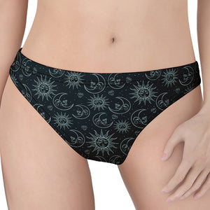 Blue Sun And Moon Pattern Print Women's Thong