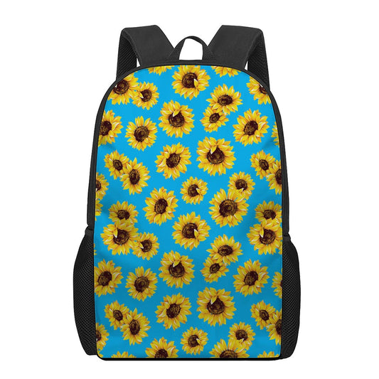 Blue Sunflower Pattern Print 17 Inch Backpack