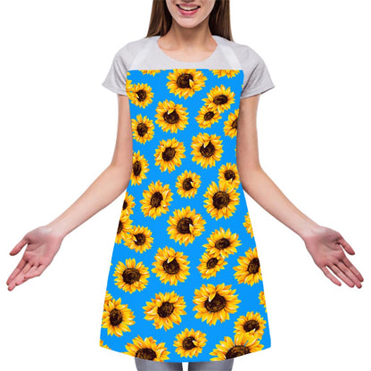 Blue Sunflower Pattern Print Adjustable Apron