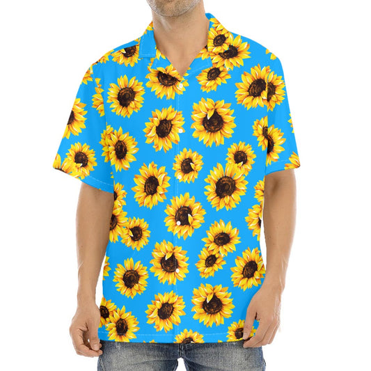 Blue Sunflower Pattern Print Aloha Shirt