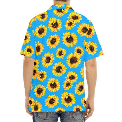 Blue Sunflower Pattern Print Aloha Shirt