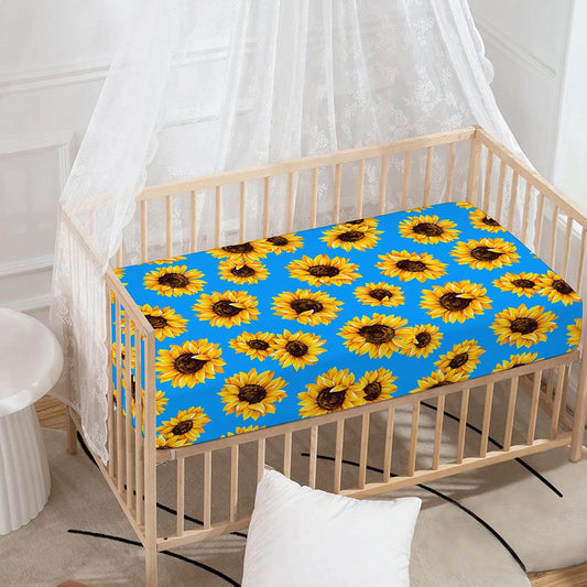 Blue Sunflower Pattern Print Baby Crib Sheet