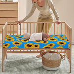 Blue Sunflower Pattern Print Baby Crib Sheet