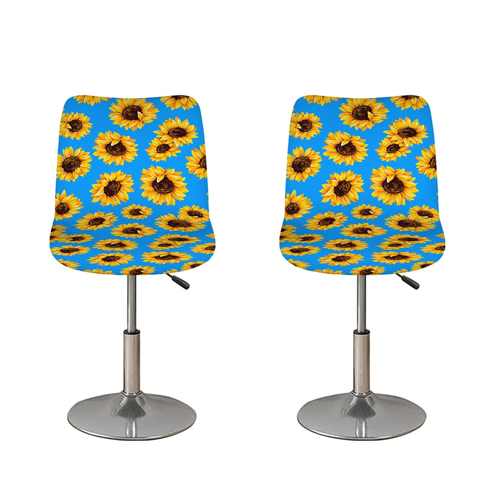 Blue Sunflower Pattern Print Bar Stool Covers