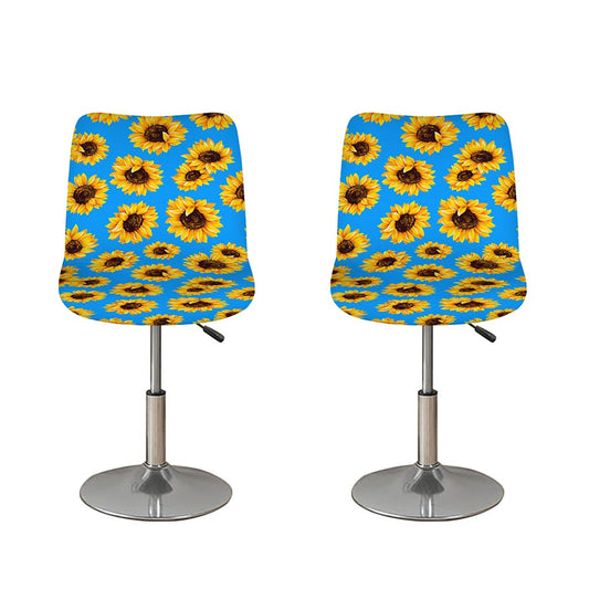 Blue Sunflower Pattern Print Bar Stool Covers