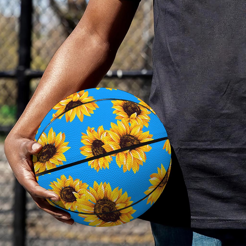 Blue Sunflower Pattern Print Basketball