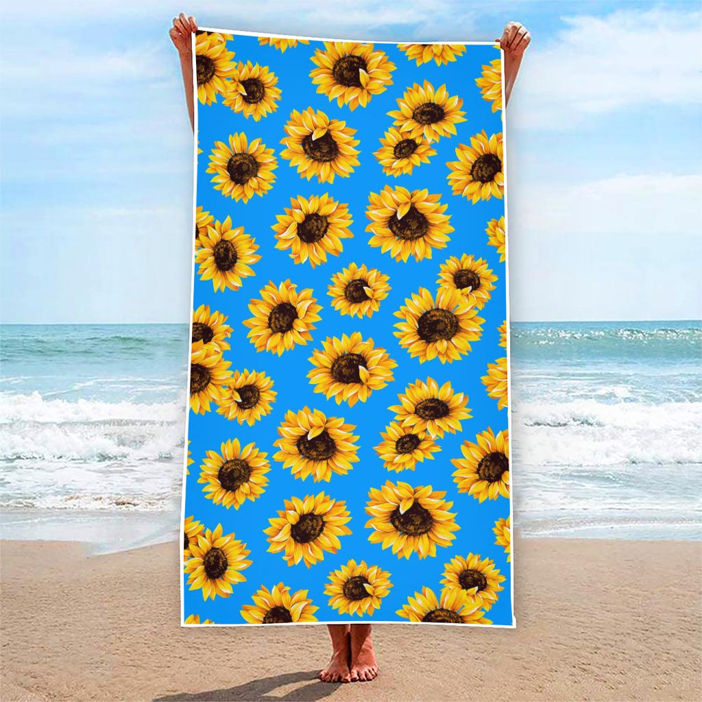 Blue Sunflower Pattern Print Beach Towel