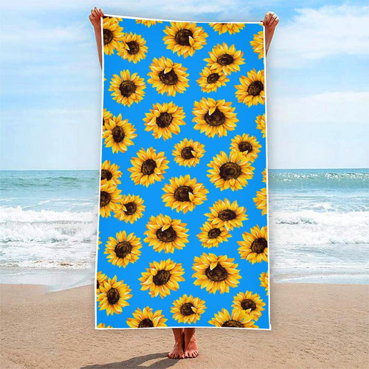 Blue Sunflower Pattern Print Beach Towel