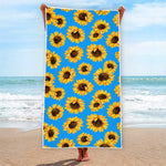Blue Sunflower Pattern Print Beach Towel