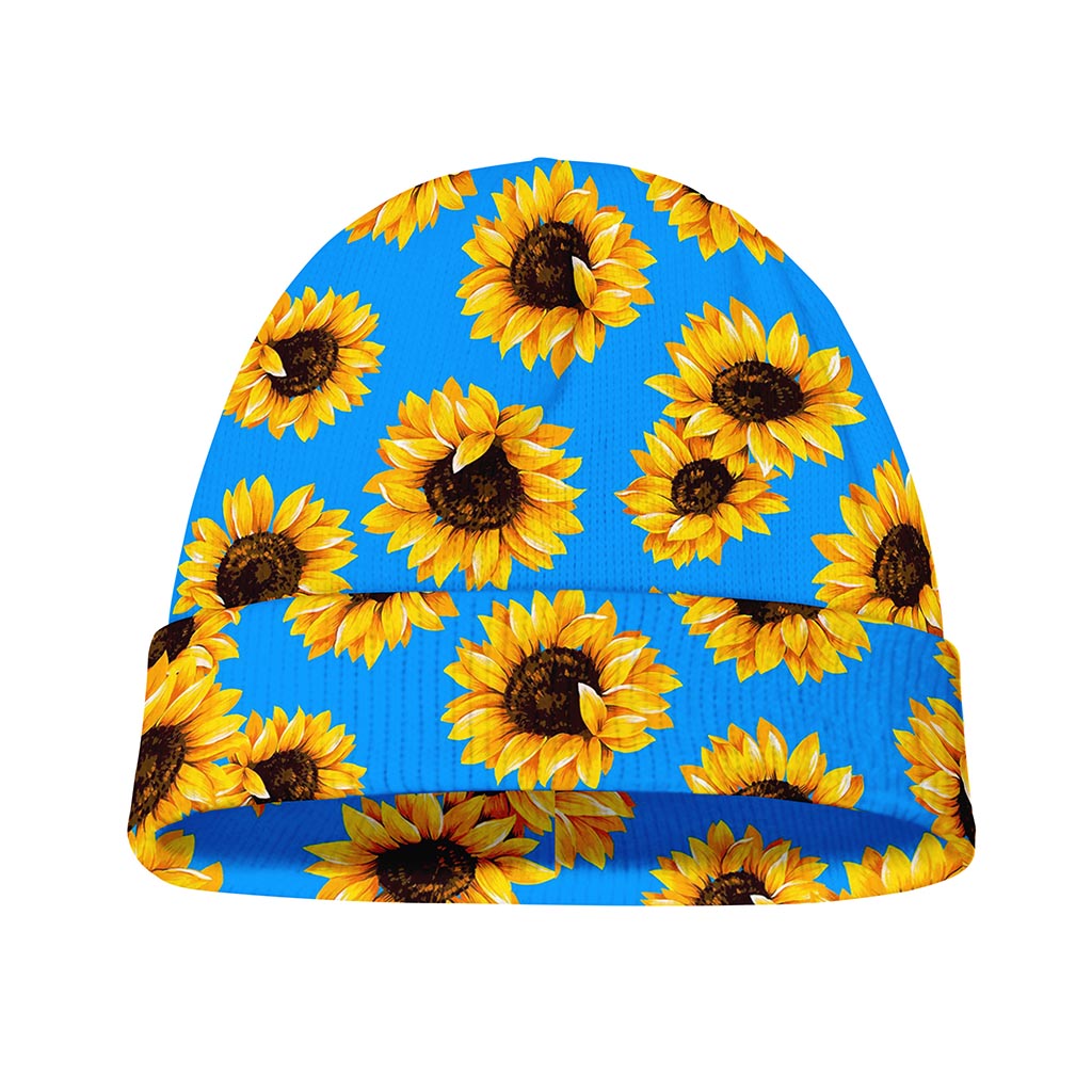 Blue Sunflower Pattern Print Beanie