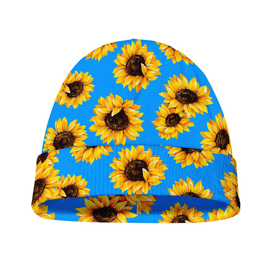 Blue Sunflower Pattern Print Beanie