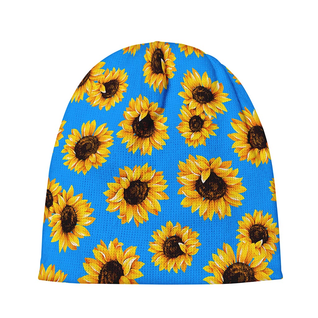 Blue Sunflower Pattern Print Beanie