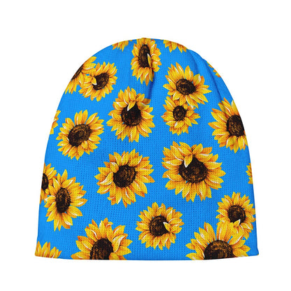 Blue Sunflower Pattern Print Beanie