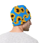 Blue Sunflower Pattern Print Beanie