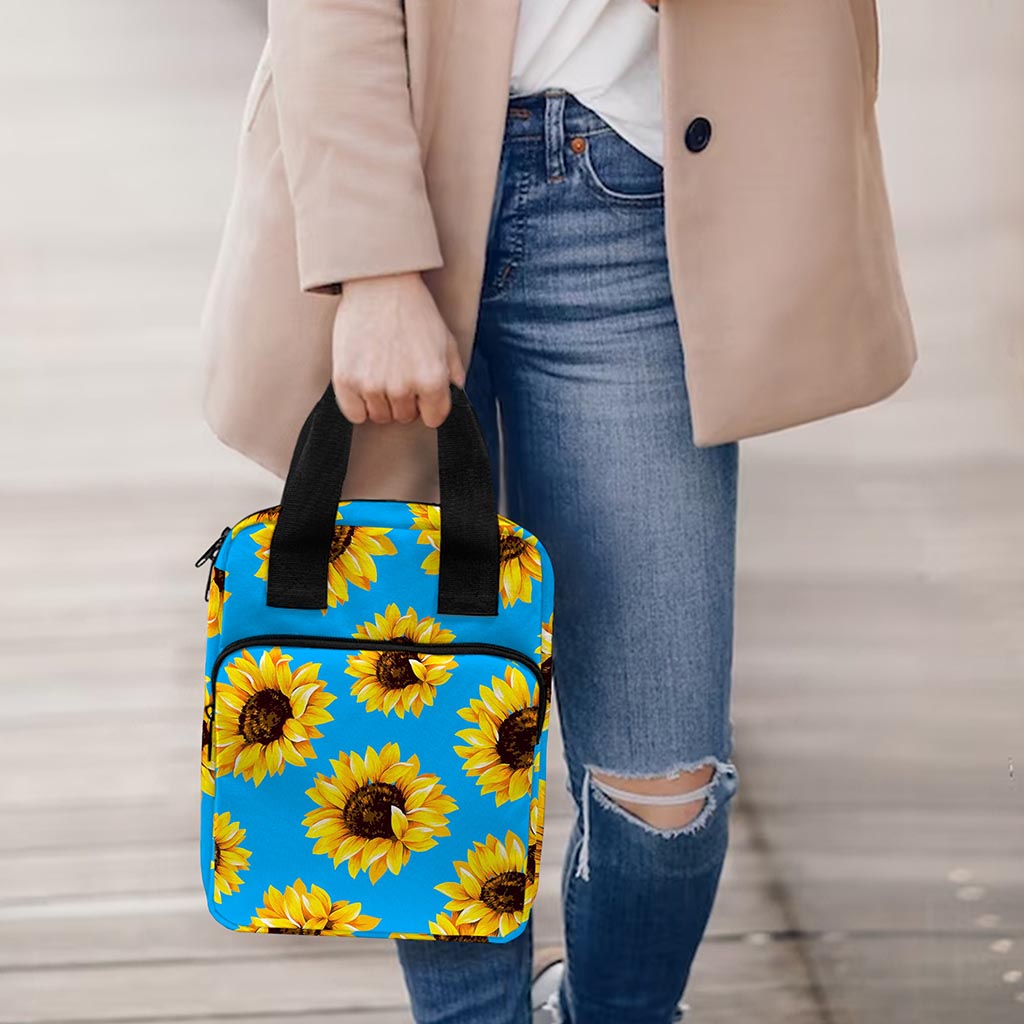 Blue Sunflower Pattern Print Bible Tote Bag