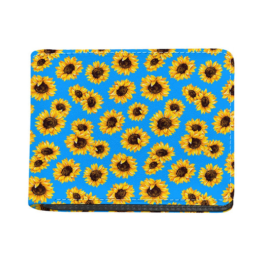 Blue Sunflower Pattern Print Bifold Wallet