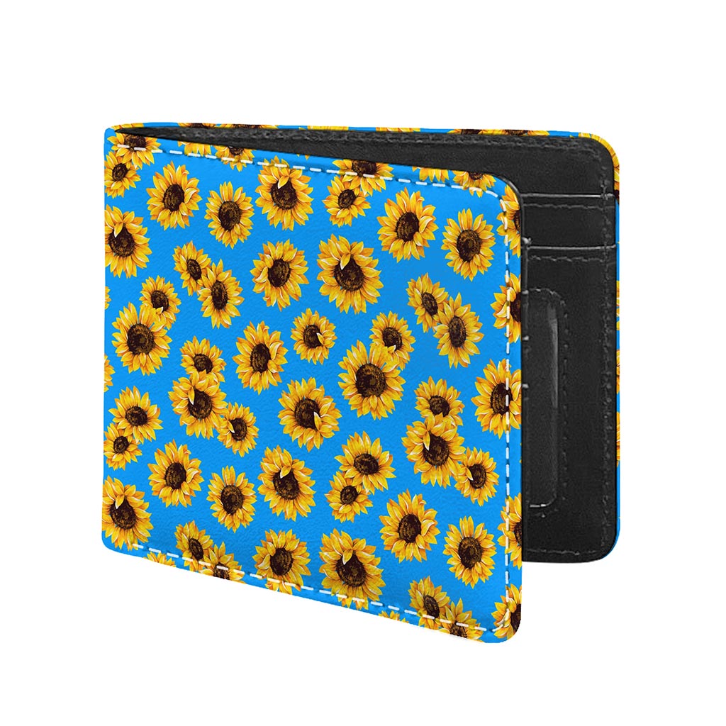 Blue Sunflower Pattern Print Bifold Wallet