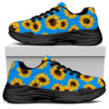 Blue Sunflower Pattern Print Black Chunky Shoes