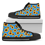 Blue Sunflower Pattern Print Black High Top Sneakers