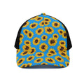 Blue Sunflower Pattern Print Black Mesh Trucker Hat
