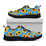 Blue Sunflower Pattern Print Black Running Shoes