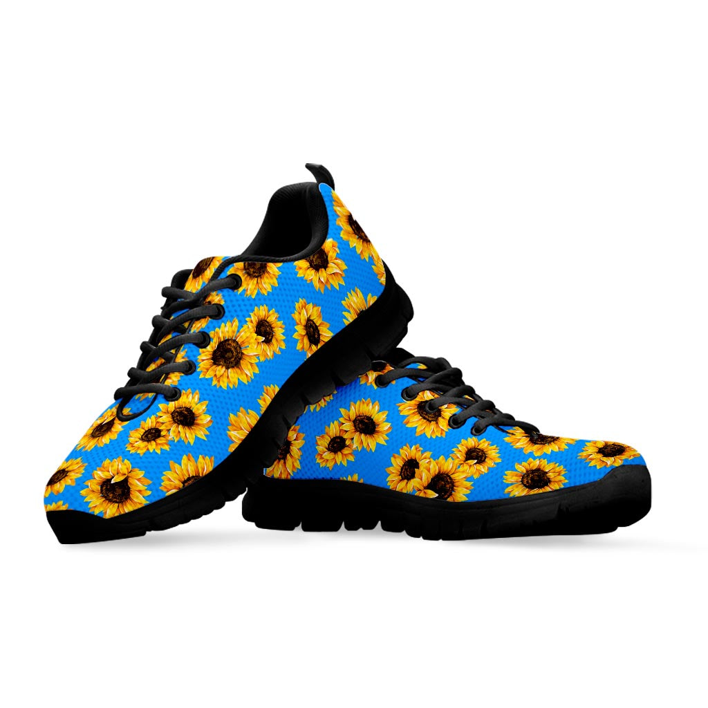 Blue Sunflower Pattern Print Black Running Shoes