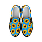 Blue Sunflower Pattern Print Black Slip On Sneakers