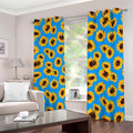 Blue Sunflower Pattern Print Dimout Grommet Curtains