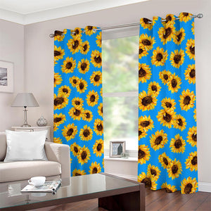 Blue Sunflower Pattern Print Blackout Grommet Curtains