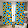 Blue Sunflower Pattern Print Dimout Pencil Pleat Curtains