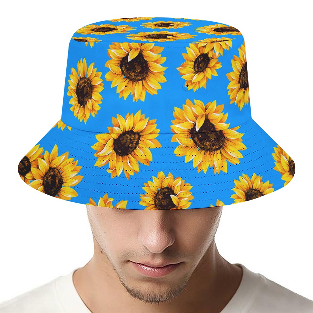 Blue Sunflower Pattern Print Bucket Hat
