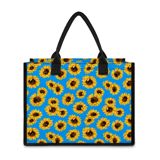 Blue Sunflower Pattern Print Canvas Tote Bag
