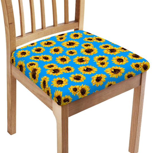 Blue Sunflower Pattern Print Chair Cushion Cover