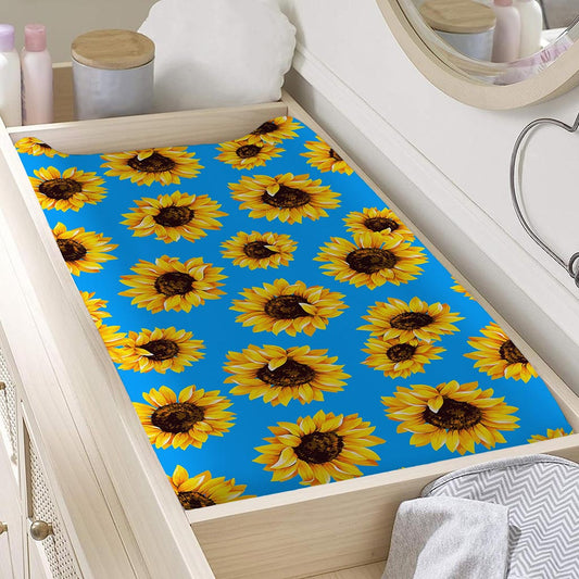 Blue Sunflower Pattern Print Changing Pad Cover