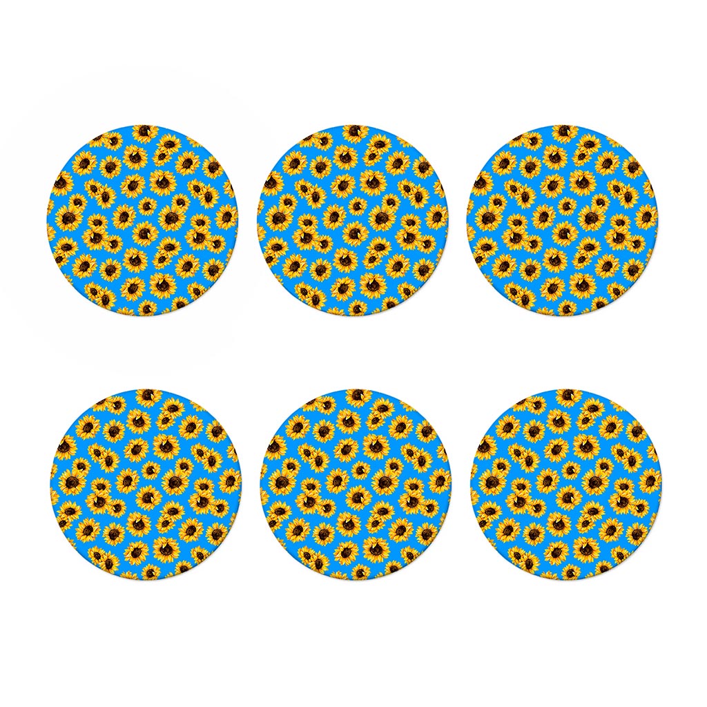 Blue Sunflower Pattern Print Coaster Set