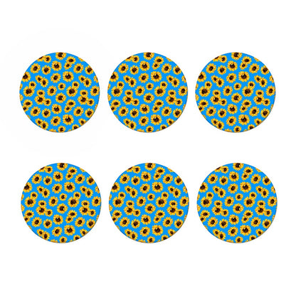 Blue Sunflower Pattern Print Coaster Set