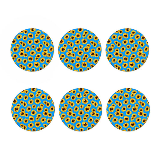 Blue Sunflower Pattern Print Coaster Set