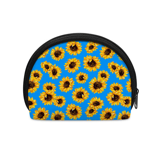Blue Sunflower Pattern Print Coin Purse