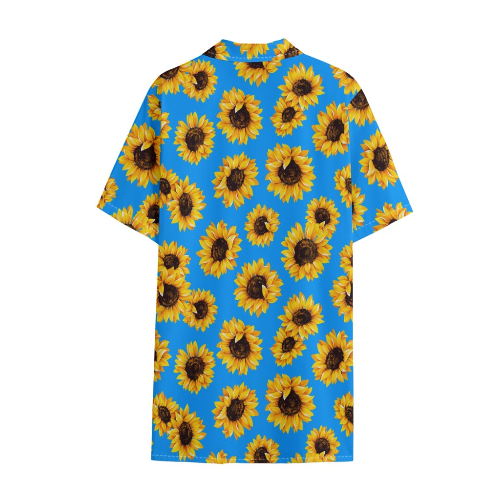 Blue Sunflower Pattern Print Cotton Hawaiian Shirt