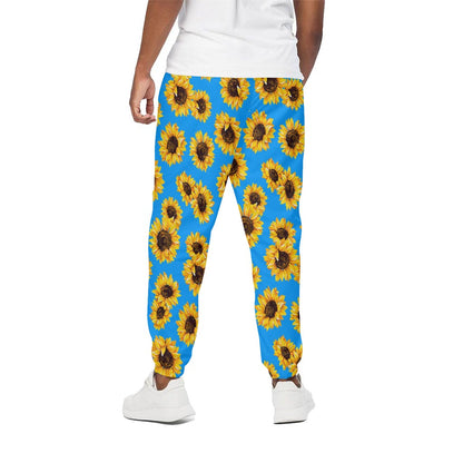 Blue Sunflower Pattern Print Cotton Pants