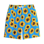 Blue Sunflower Pattern Print Cotton Shorts
