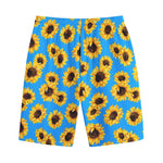 Blue Sunflower Pattern Print Cotton Shorts