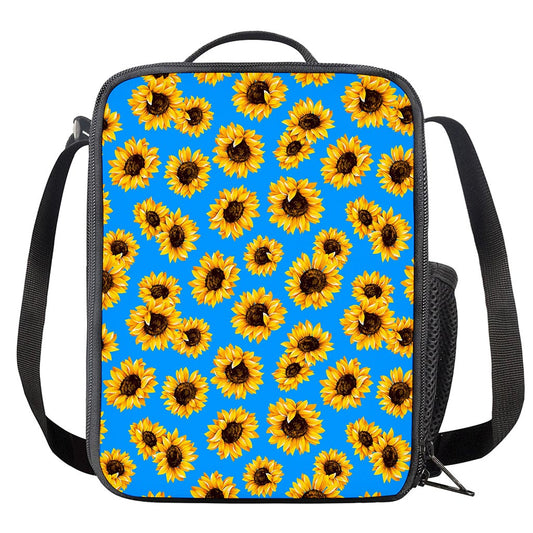 Blue Sunflower Pattern Print Crossbody Lunch Bag