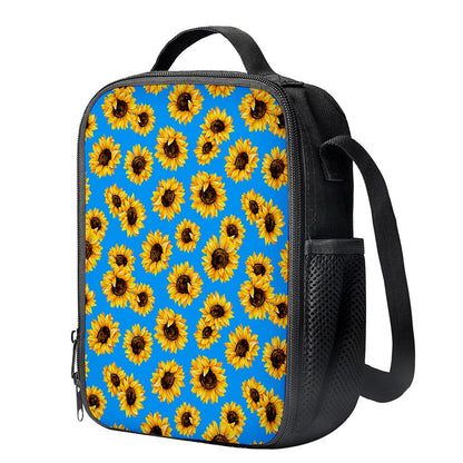 Blue Sunflower Pattern Print Crossbody Lunch Bag