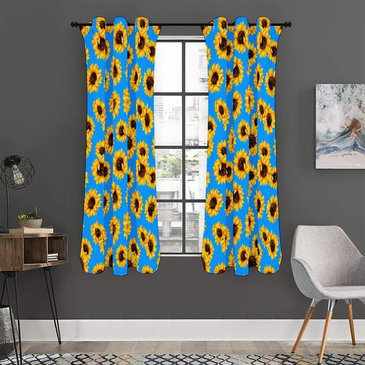 Blue Sunflower Pattern Print Curtain