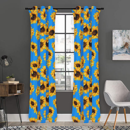 Blue Sunflower Pattern Print Curtain