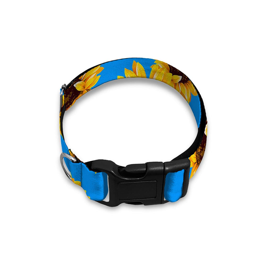 Blue Sunflower Pattern Print Dog Collar