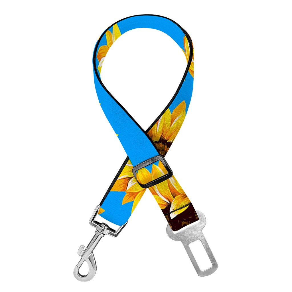 Blue Sunflower Pattern Print Dog Seat Belt